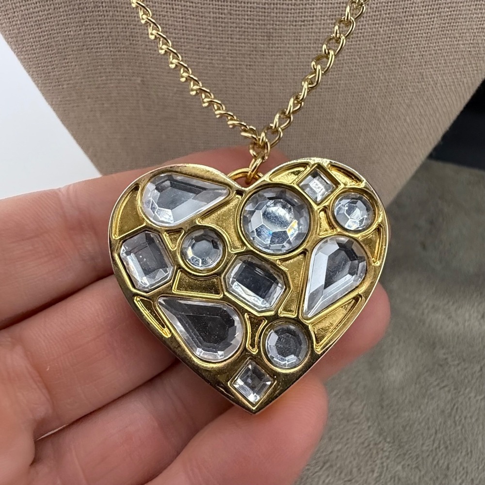 Juicy Couture Necklace Heart Solid Perfume Locket Gold Tone Rhinestone 42in